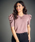 Bow Notch Sleeve Detailed Brown Top